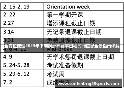 全方位梳理2023年下庙澳洲杯赛事日程时间信息全景指南详解